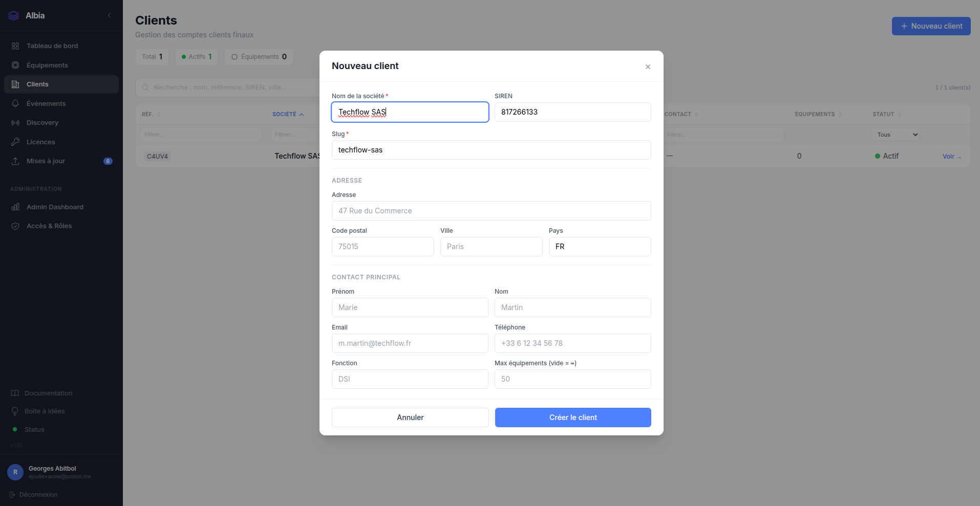 Formulaire Nouveau client