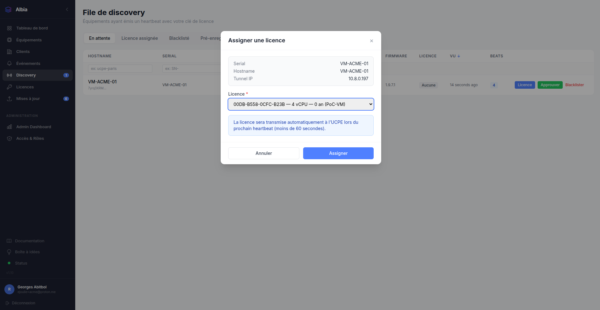 Modal Assigner une licence